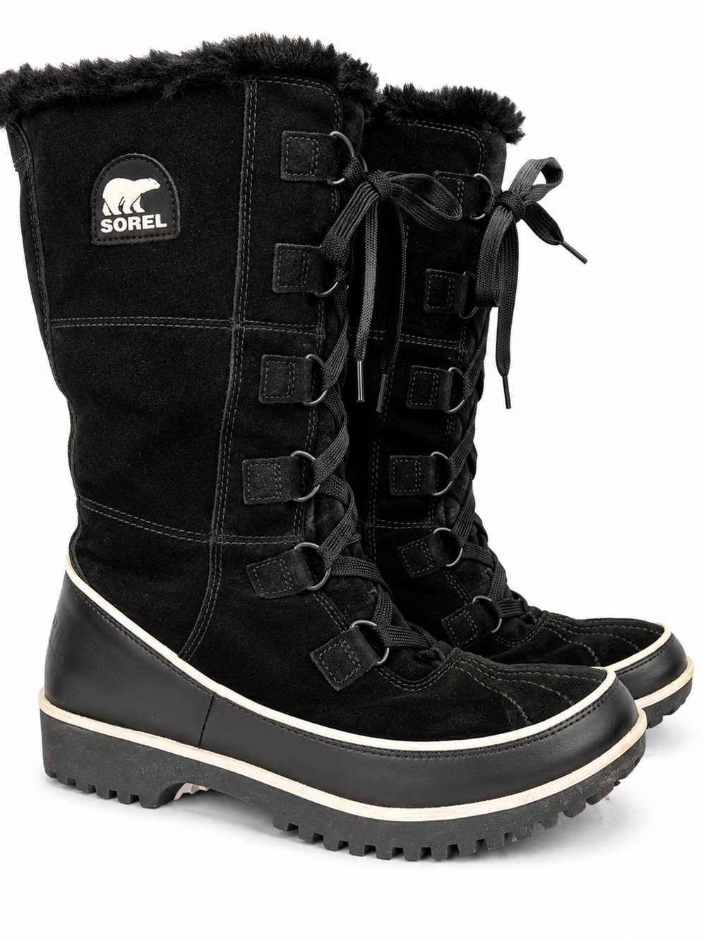 Sorel Tivoli High II Women’s 9.5 Black Suede Faux Fur Lace Up Winter Boots
